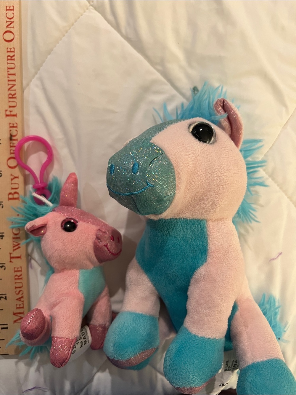 Pink & Teal Unicorn Plush Toy and clip on Soft Sparkle Accent